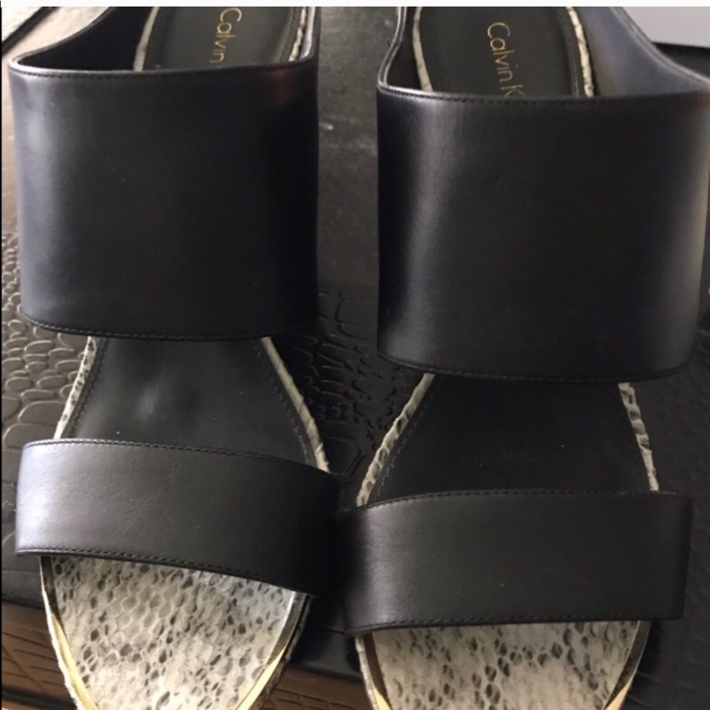 Calvin Klein black leather mules